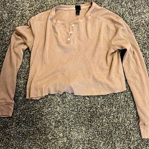 Mauve long sleeve waffle cropped Henley